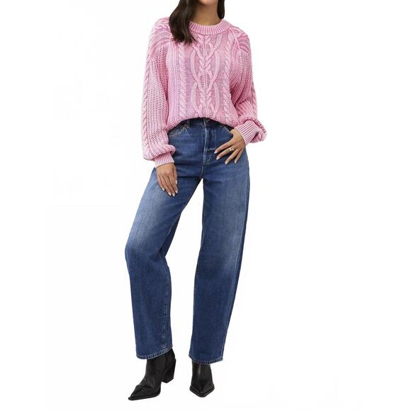 NEW FREE PEOPLE frankie cable sweater in pink - Picture 5 of 5